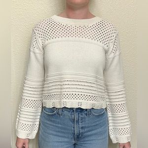 Women’s Neutral ivory sweater with crochet detailing. Size sm